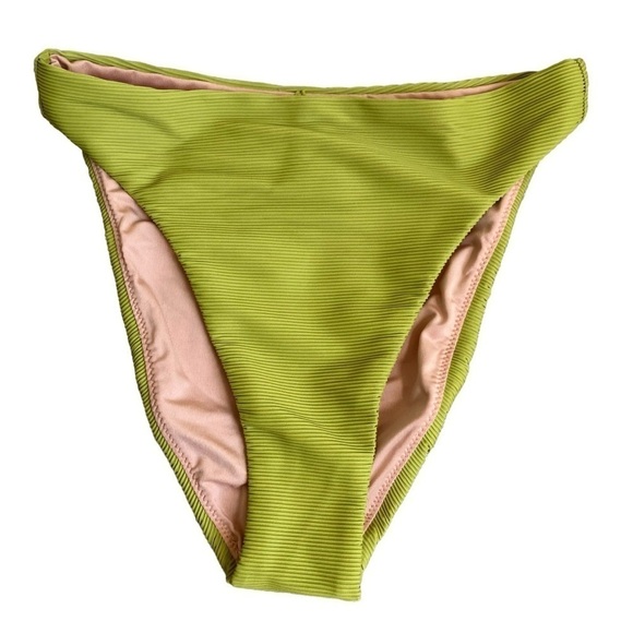 NWT J. Crew Ribbed High Rise Cheeky Bikini Bottom Chartreuse Green Sz XXS - Picture 3 of 16